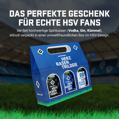 HSV Trilogie Set – 3× 0,1 l Gin, Vodka, Kümmel in Geschenkbox