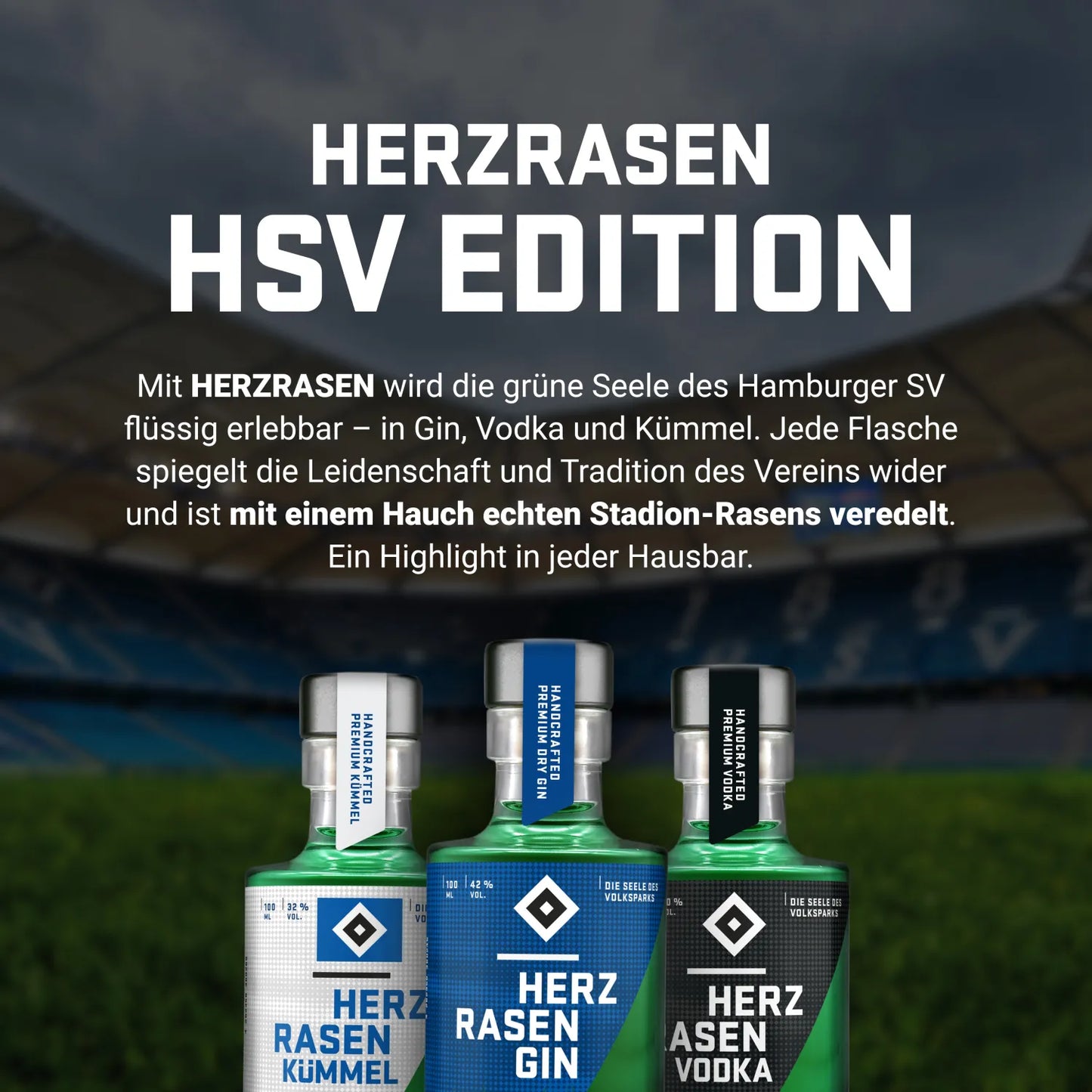 HSV Trilogie Set – 3× 0,1 l Gin, Vodka, Kümmel in Geschenkbox