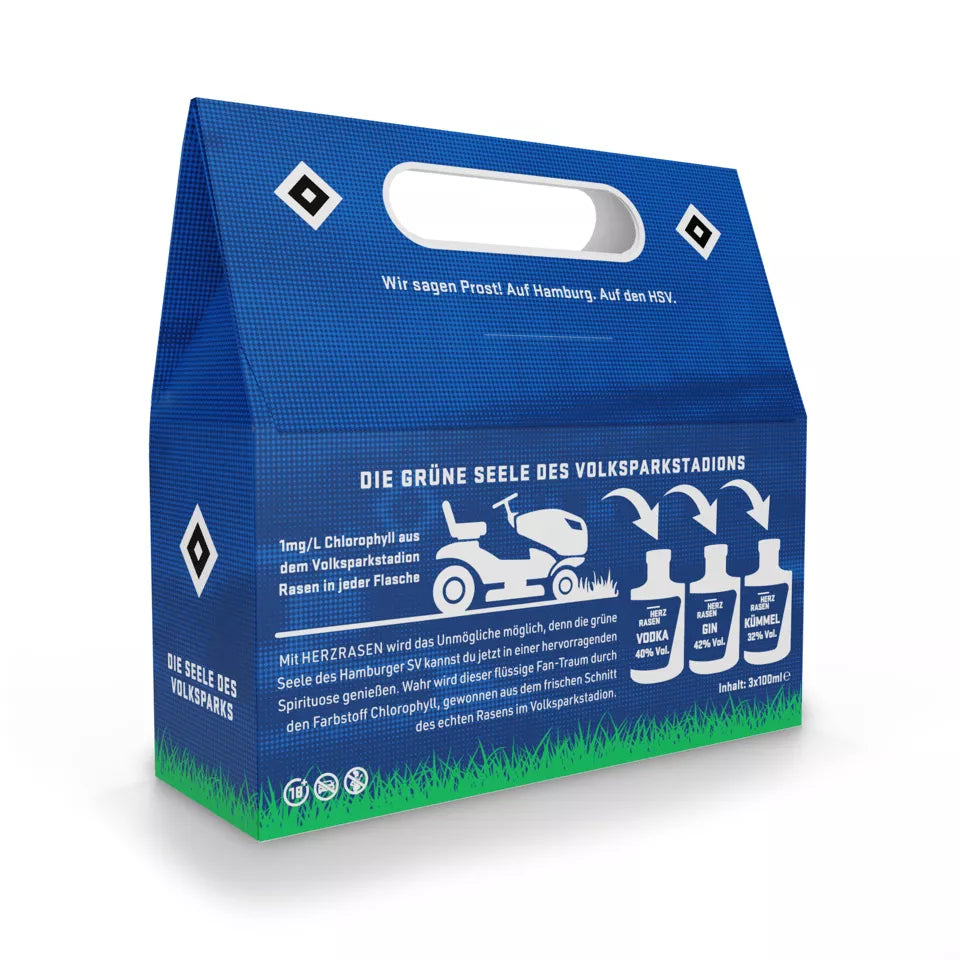 HSV Trilogie Set – 3× 0,1 l Gin, Vodka, Kümmel in Geschenkbox